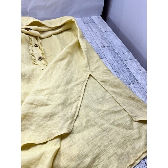 Made in Italy Tunic Top 100% LINEN Ruffle Accent Lagenlook Minimalist Large - Picture 10 of 11